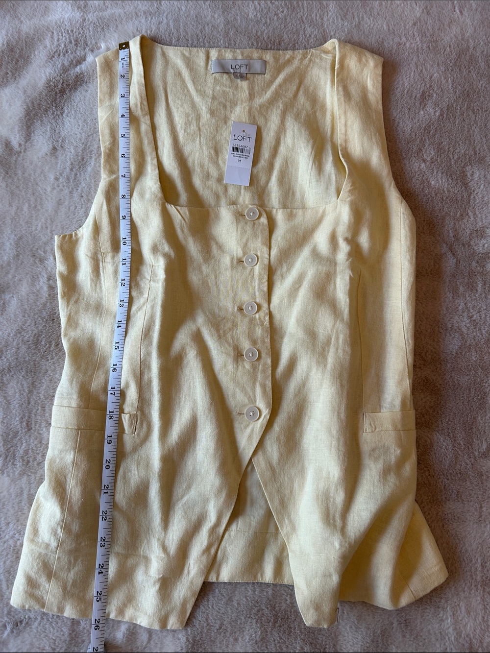 LOFT Pale Yellow Sleeveless Button-Front Linen Tunic - Picture 6 of 6